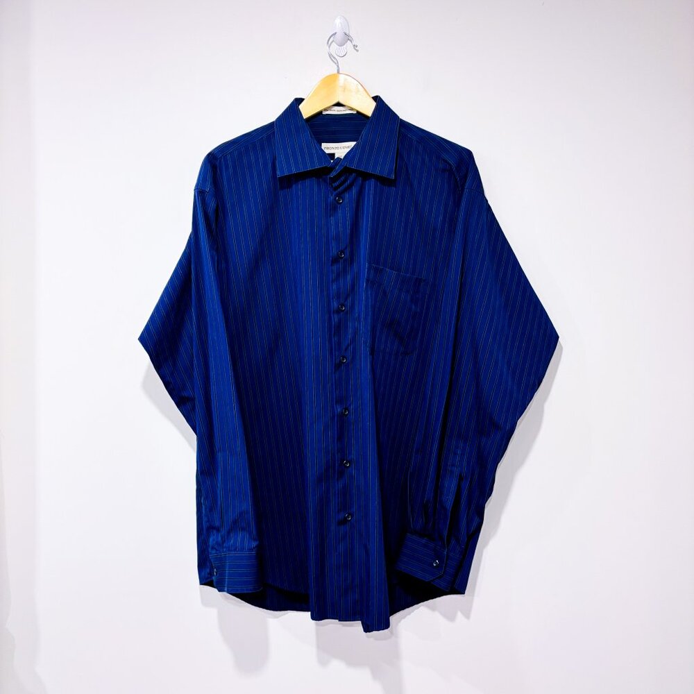 PRONTO UOMO Navy & Black‎ Pinstripe Button-Up Shirt | Men’s XL *